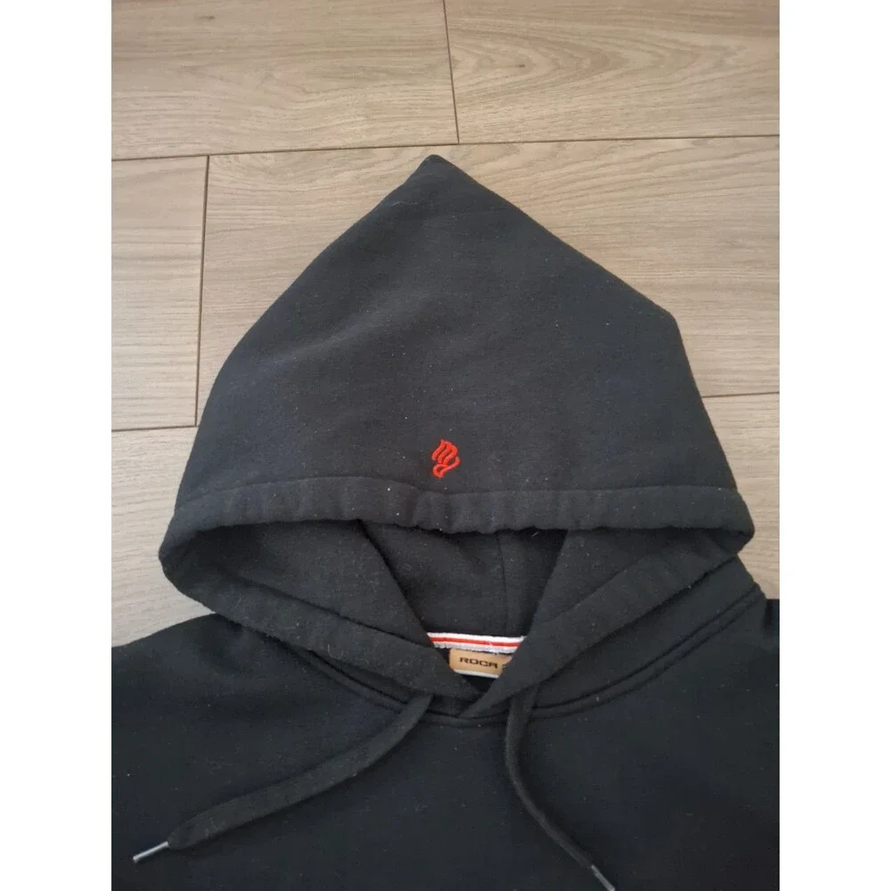 Vintage Y2K RocaWear Mens Hoodie Pullover Black Sweatshirt Large Fleece Warm - Picture 4 of 8